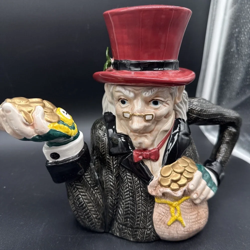 Ebenezer Scrooge A Christmas Carol Character Teapot Red Top Hat Holiday Decor